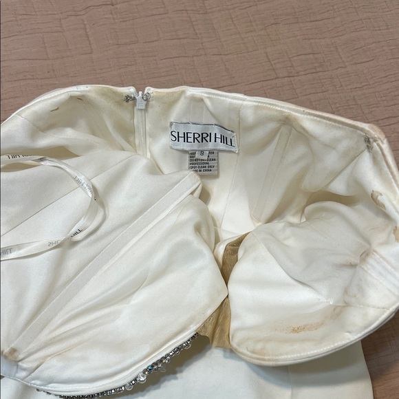 Sherri Hill White One Shoulder Dress with Silver Accents - Picture 7 of 9